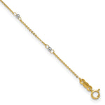 14k Two-tone Cable Chain with Mirror Beads 8-Station Anklet Plus Heart Dangle Extender