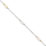 14K Tri-color Oval Link 5-Station Anklet Plus Heart Dangle Extender