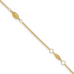14K Circle Chain Diamond Cut Rice Puff Beads Plus Ext Anklet