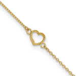 14K Textured and Polished Open Heart Anklet Plus Extender