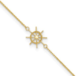 14k Polished Ships Wheel Anklet Plus Heart Dangle Extender