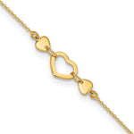 14k Polished Open Heart Anklet Plus Extender