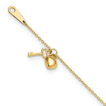 14k Gold Heart and Key Plus ext. Anklet