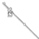 14k White Gold Cable Chain with Puffed Heart and Key Dangle Plus Extender - Total Anklet