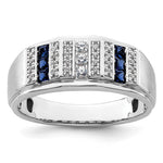IBGoodman 14k White Gold 1/5 carat Lab Grown Diamond VS/SI+ G+ and Lab Created Blue Sapphire Complete Men's Ring