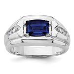 IBGoodman 14k White Gold 1/4 carat Lab Grown Diamond VS/SI+ G+ and Lab Created Blue Sapphire Complete Men's Ring
