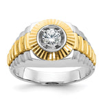IBGoodman 14k Two Tone 3/8 carat Lab Grown Diamond VS/SI+ G+ Complete Polished Satin and Textured Men's Ring