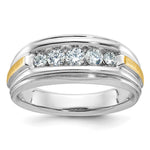 IBGoodman 14k Two-tone Men's Polished Satin and Grooved 5-Stone Complete 1/2 Carat Lab Grown Diamond Ring