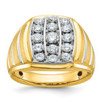 IBGoodman 14k Two Tone 1 carat Lab Grown Diamond VS/SI+ G+ Complete Polished Satin and Grooved Men's Cluster Ring