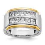 IBGoodman 14k Two Tone 2 carat Lab Grown Diamond VS/SI+ G+ Princess Complete Polished and Satin Two Row Men's Ring