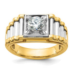 IBGoodman 14k Two-Tone 1 carat Lab Grown Diamond VS/SI+ G+ Polished and Ribbed Complete Men's Ring