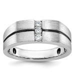 IBGoodman 14k White Gold with Black Rhodium 1/5 carat Lab Grown Diamond VS/SI+ G+ Complete Satin and Grooved Three Stone Men's Ring