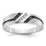 IBGoodman 14k White Gold 1/8 carat Lab Grown Diamond VS/SI+ G+ and 1/8 carat Black Mined Diamonds Complete Polished Satin and Grooved Men's Ring