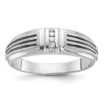 IBGoodman 14k White Gold with Black Rhodium 1/20 carat Lab Grown Diamond VS/SI+ G+ Complete Polished Satin and Grooved Five Stone Men's Ring