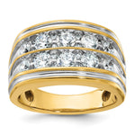 IBGoodman 14k with White Rhodium Men's Polished and Grooved 2-Row 2 Carat Lab Grown Diamond Ring
