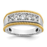 IBGoodman 14k Two-tone 1 carat Lab Grown Diamond VS/SI+ G+ Five Stone Complete Polished Satin and Textured Men's Ring