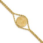 Wideband Distinguished Coin Jewelry 14k Polished Double Rope Mounted 1/10oz American Eagle Prong Set Coin Bezel Bracelet