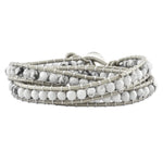 White Howlite Beads with Grey Leather Cord Plus Multi-wrap Bracelet