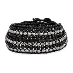 Black Aurora Borealis/Grey Crystal Beads with Black Leather Cord Plus Multi-wrap Bracelet