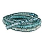 Amazonite/Crystal/Blue Quartz with Leather Cord Plus Multi-wrap Bracelet