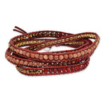 Crystal/Red Quartz/Red Sandstone Beaded with Leather Cord Plus Multi-wrap Bracelet