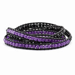 Black Crystal/Purple Quartz Beads with Black Leather Cord Plus Multi-wrap Bracelet