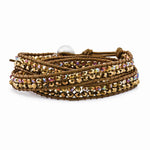 Multi Brown Crystal Bead and Leather Multi-wrap Bracelet