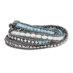 Aquamarine/Blue Quartz/Crystal Beads with Grey Leather Cord Plus Multi-wrap Bracelet
