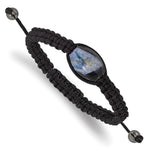 13x Blue Crystal Agate with Hematite Beads Black Cord Adjustable Bolo Bracelet