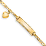 14k Polished Solid Chain/Solid Plate Heart Dangle Anchor Link 20x Plate ID Bracelet