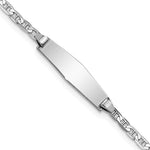 14k White Gold Polished Solid Chain/Solid Plate Anchor Link Soft Diamond Shape 19.5x Plate ID Bracelet
