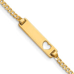 14k Polished Solid Chain/Solid Plate Curb Link Cut-out Heart 21x Plate ID Bracelet