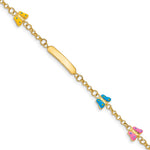 14k Polished Pink/Blue/Yellow Enamel Butterflies and 18x Plate with Extender ID Bracelet