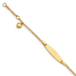 14k Polished Solid Chain/Solid Plate Heart Dangle 20x Plate ID Bracelet with Extender