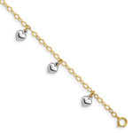 14k Two-tone Polished Dangle Puffed Heart Baby Bracelet