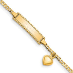 14k Polished Solid Chain/Solid Plate Heart Dangle Curb Link 21x Plate ID Bracelet