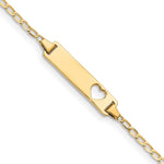 14k Polished Solid Chain/Solid Plate Flat Curb Link Cut-out Heart 20x Plate ID Bracelet