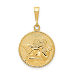 14K Polished and Satin Angel Round Pendant