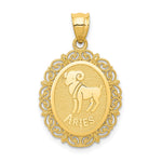 14k Solid Satin Polished Aries Zodiac Oval Pendant