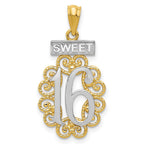 14k with White Rhodium Filigree SWEET 16 Pendant
