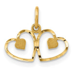 14k Satin And Diamond-cut Two Hearts Charm