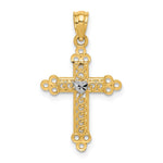 14k and White Rhodium Budded Cross with Heart Center Pendant