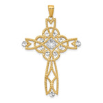 14K w/Rhodium Diamond-cut Beaded Trim Infinity Cross Pendant