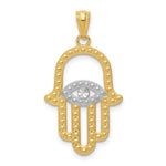 14K and White Rhodium Textured Hamsa and Evil Eye Pendant