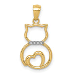 14k and White Rhodium Diamond-cut Sitting Cat with Heart Pendant