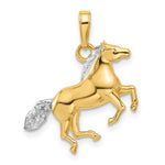 14K and White Rhodium Diamond-cut 3-D Horse Pendant