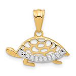 14K and White Rhodium Diamond-cut Turtle Pendant