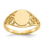 14k 8.5x Satin Open Back Filigree Signet Ring