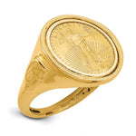 Wideband Distinguished Coin Jewelry 14k Men's Polished Textured and Diamond-cut with Masonic Sides Mounted 1/10oz American Eagle Coin Bezel Ring