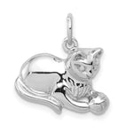 14k White Gold Polished Open-Backed Cat Charm